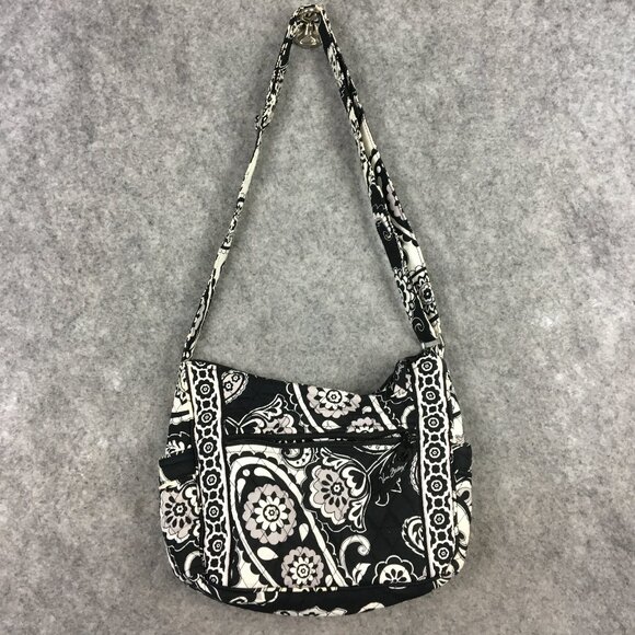Vera Bradley Tote Over Shoulder Back Hobo Handbag Black White Paisley Quilted - Picture 1 of 15